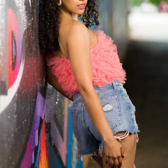 Pink Ruffled Strapless Top - Picture 2 of 2